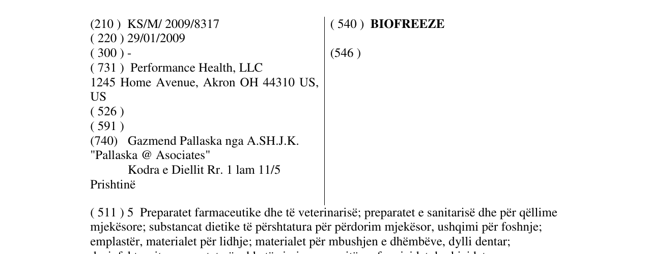 Zëri i markës BIOFREEZE në buletin