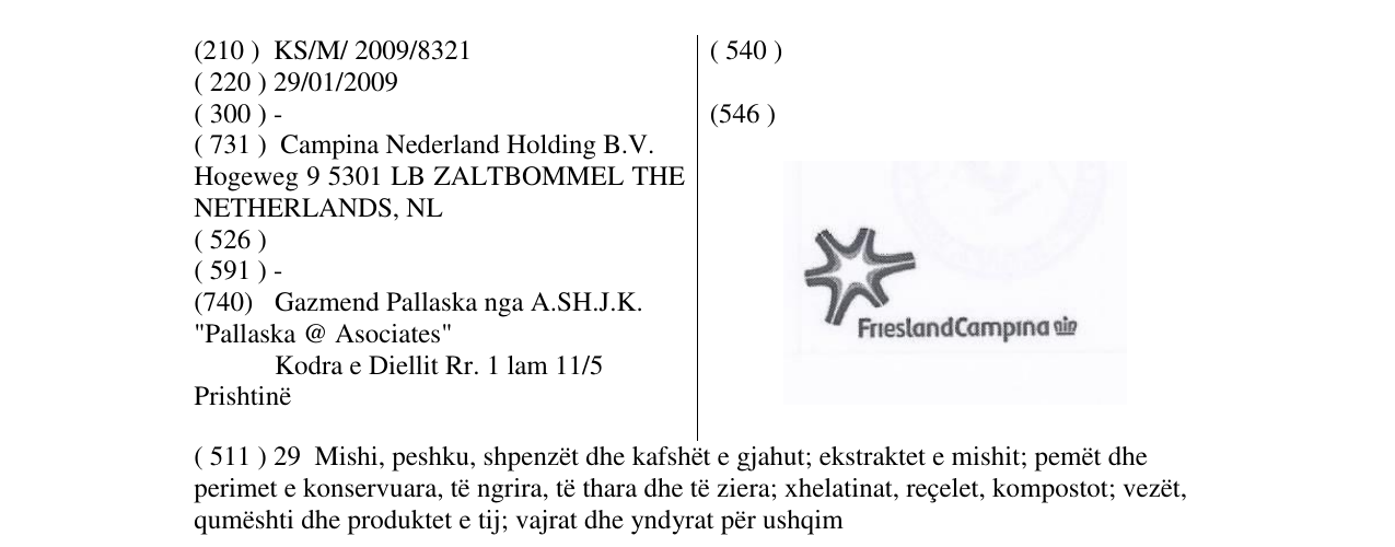 Zëri i markës FrieslandCampina në buletin