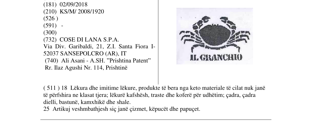 Zëri i markës IL GRANCHIO në buletin