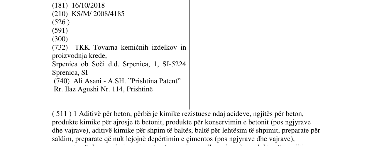 Zëri i markës TIOELAST TM në buletin