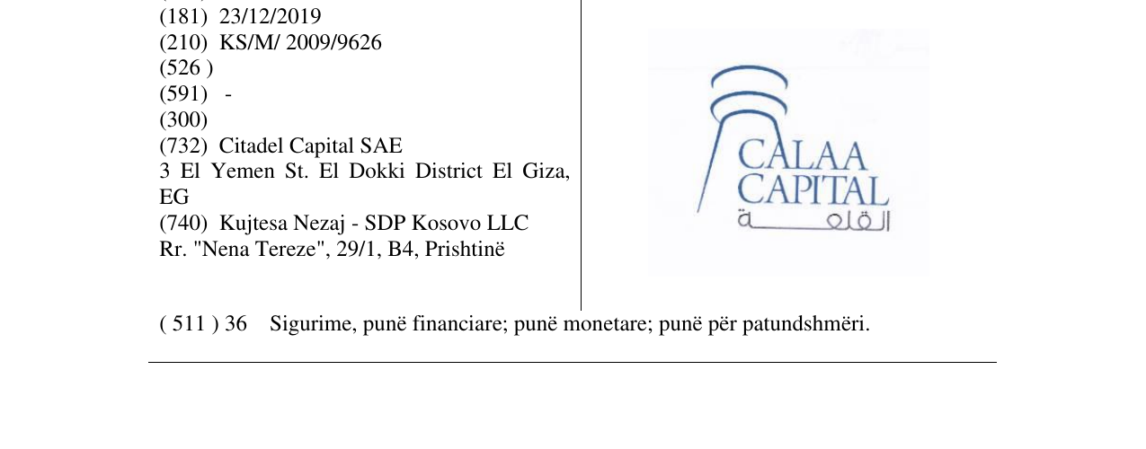 Zëri i markës CALAA CAPITAL në buletin