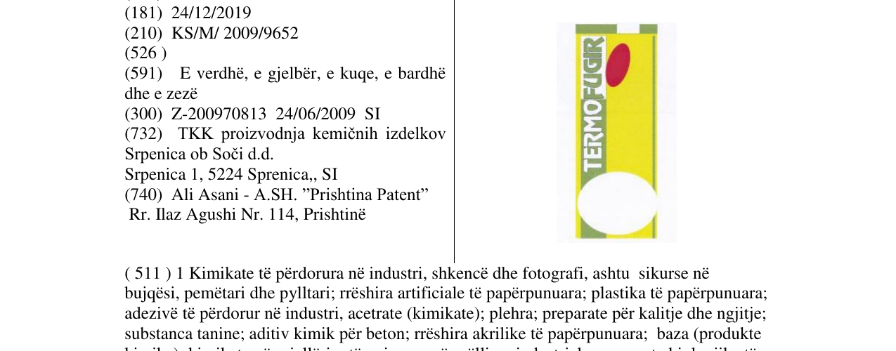 Zëri i markës TERMOFUGIR në buletin