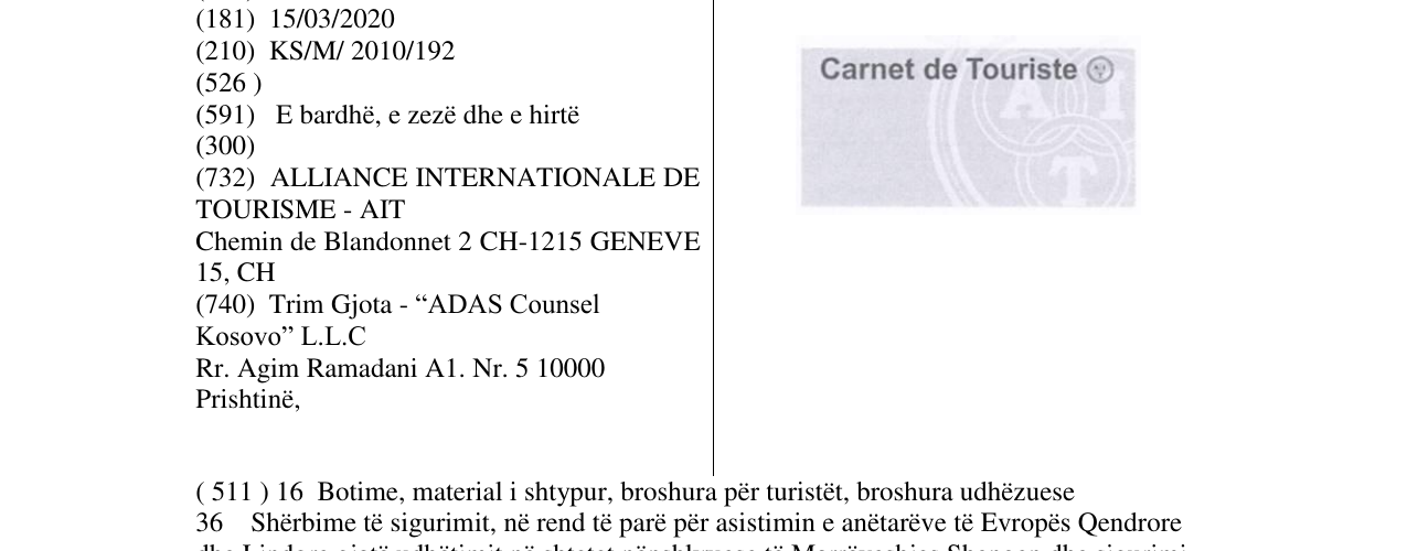 Zëri i markës Carnet de Touriste në buletin