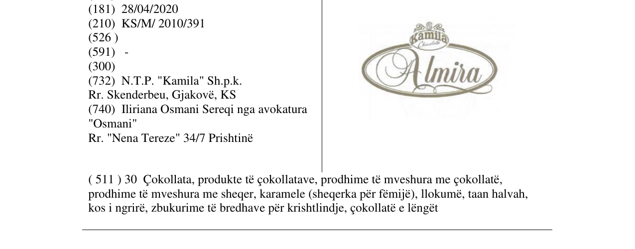 Zëri i markës Almira në buletin