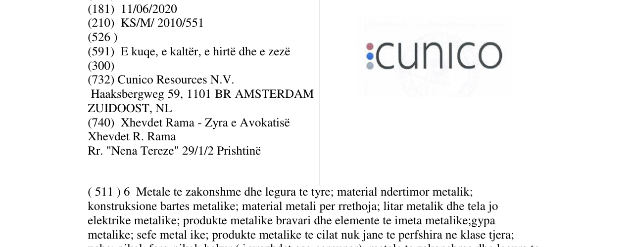 Zëri i markës cunico në buletin