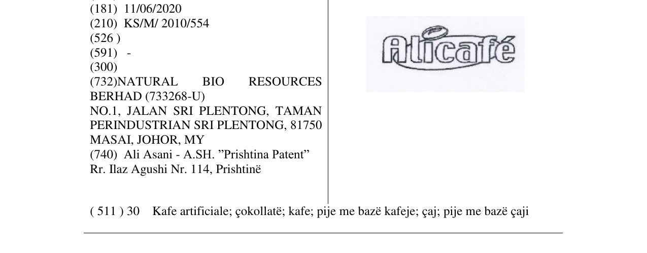 Zëri i markës Alicafe në buletin