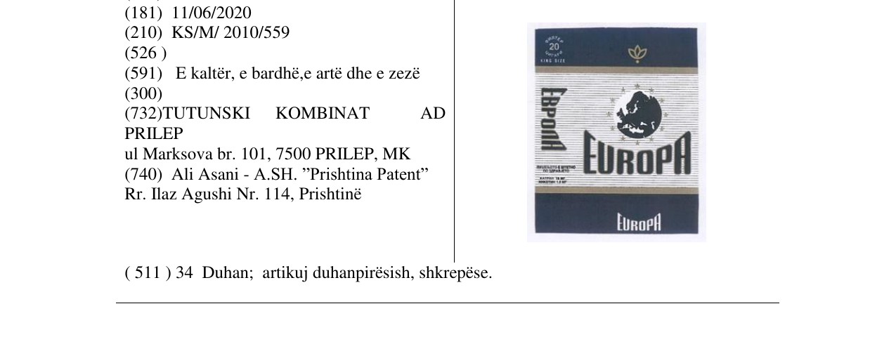 Zëri i markës EUROPA në buletin