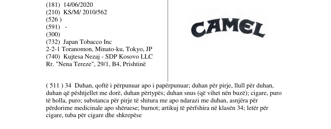 Zëri i markës CAMEL në buletin