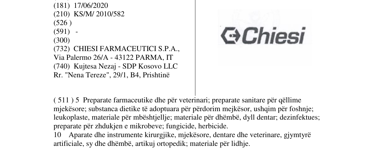 Zëri i markës Chiesi në buletin