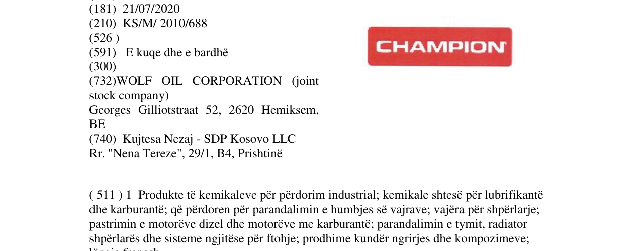 Zëri i markës CHAMPION në buletin
