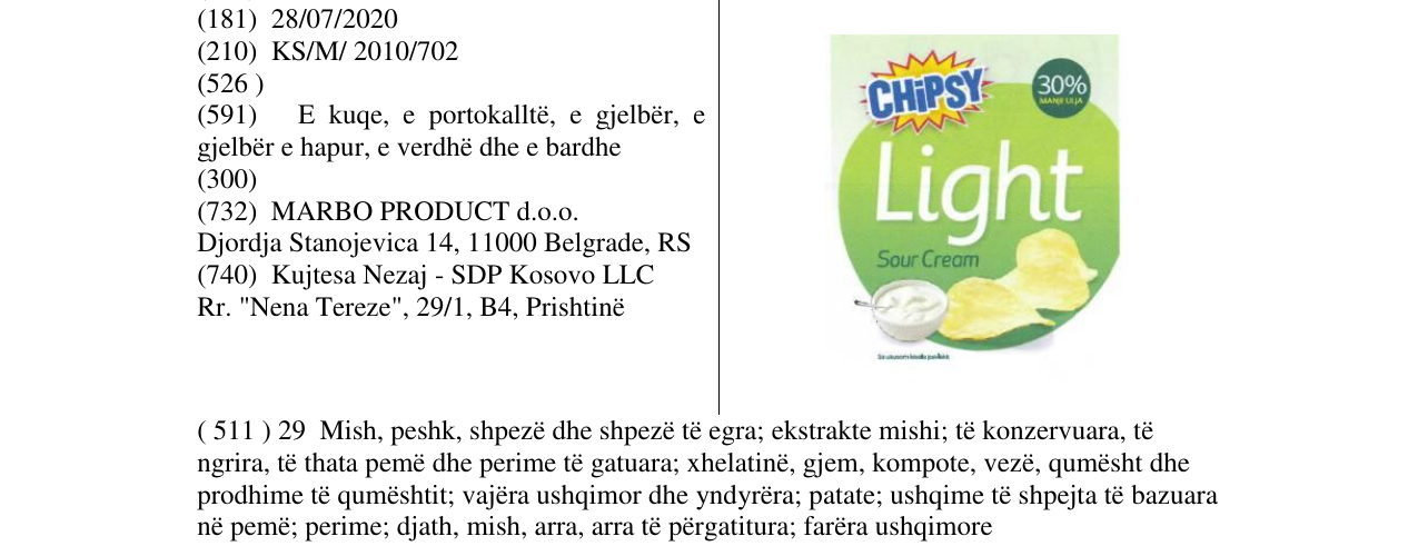 Zëri i markës CHIPSY Light në buletin