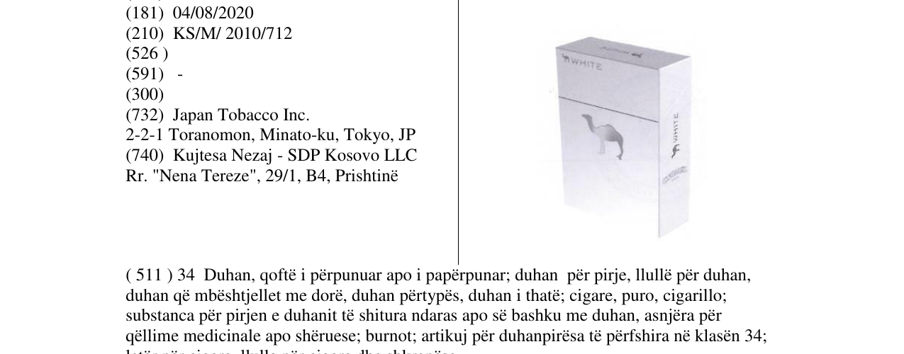 Zëri i markës CAMEL WHITE në buletin