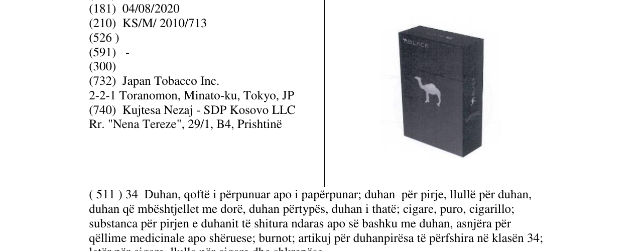 Zëri i markës CAMEL BLACK në buletin