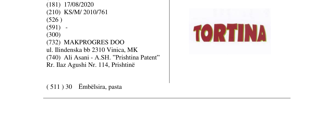 Zëri i markës TORTINA në buletin