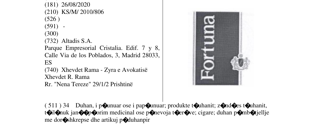 Zëri i markës Fortuna në buletin