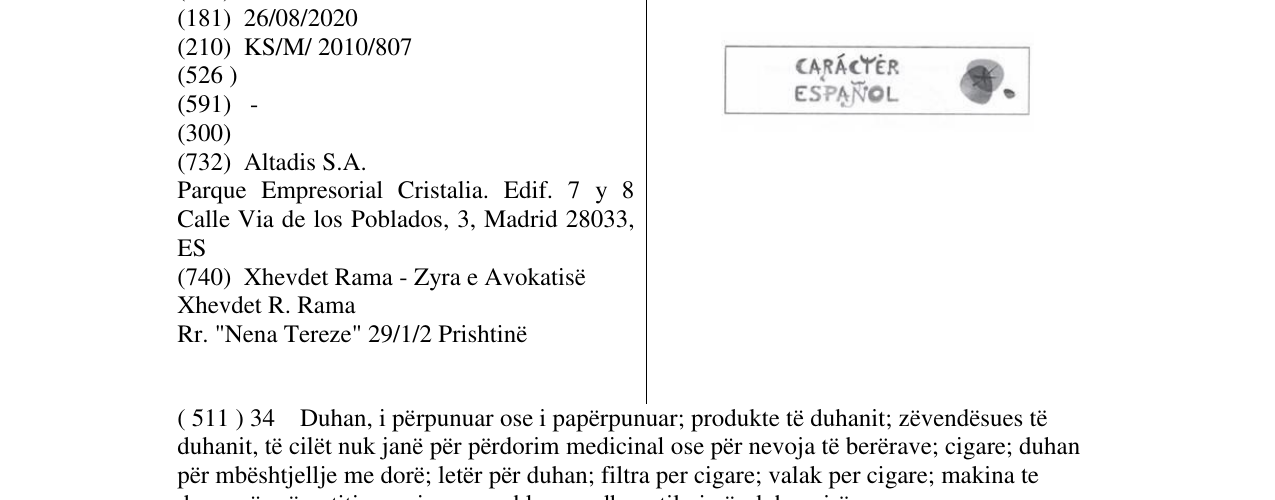 Zëri i markës CARACTER ESPANOL në buletin