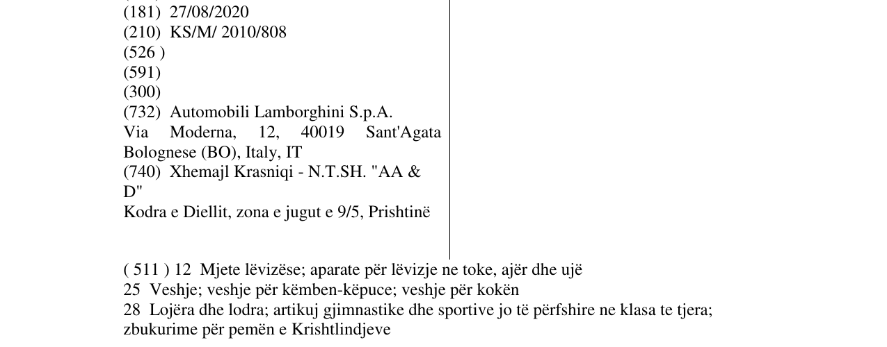 Zëri i markës AVENTADOR në buletin