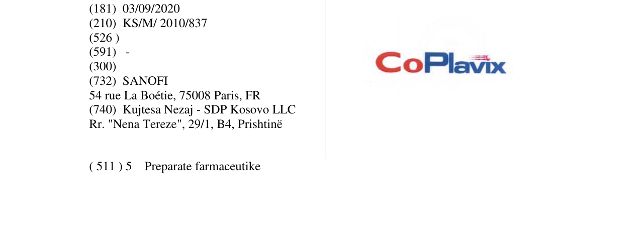Zëri i markës CoPlavix në buletin
