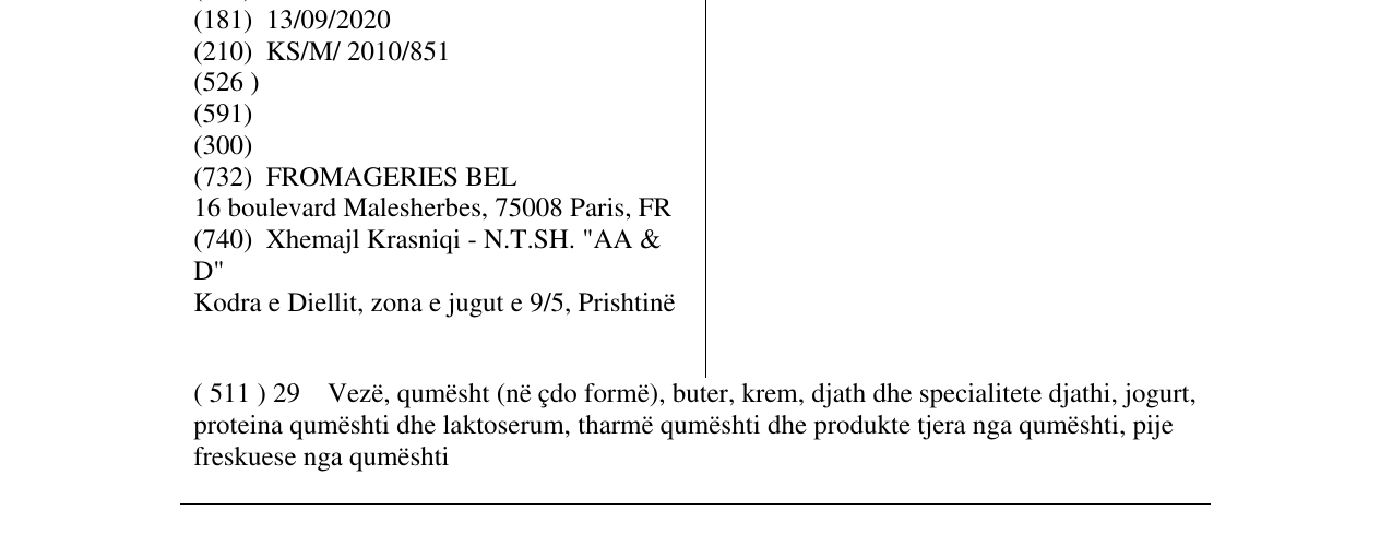 Zëri i markës LA VACHE QUI RIT në buletin