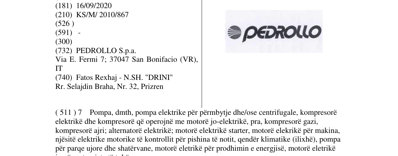 Zëri i markës PEDROLLO në buletin
