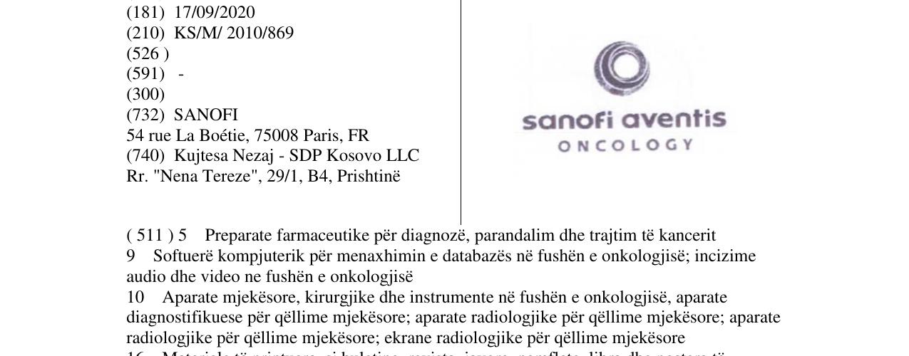 Zëri i markës sanofi aventis ONCOLOGY në buletin