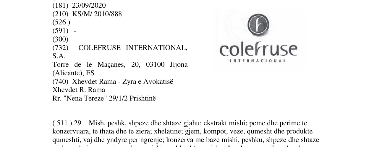 Zëri i markës colefruse INTERNACIONAL në buletin
