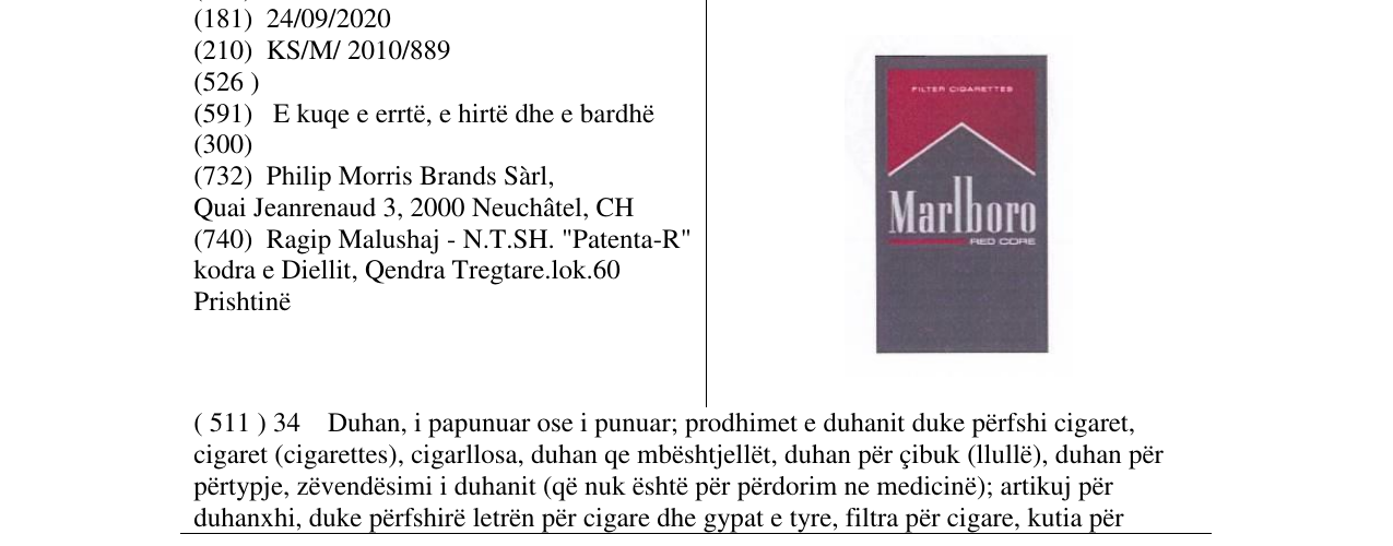 Zëri i markës Marlboro RED CORE në buletin