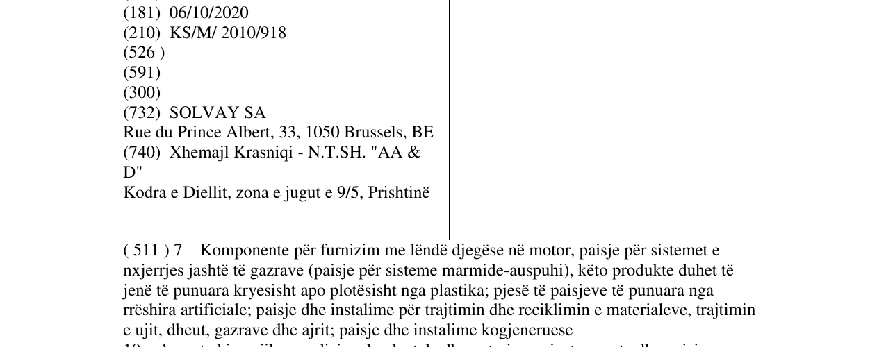 Zëri i markës SOLVAY në buletin