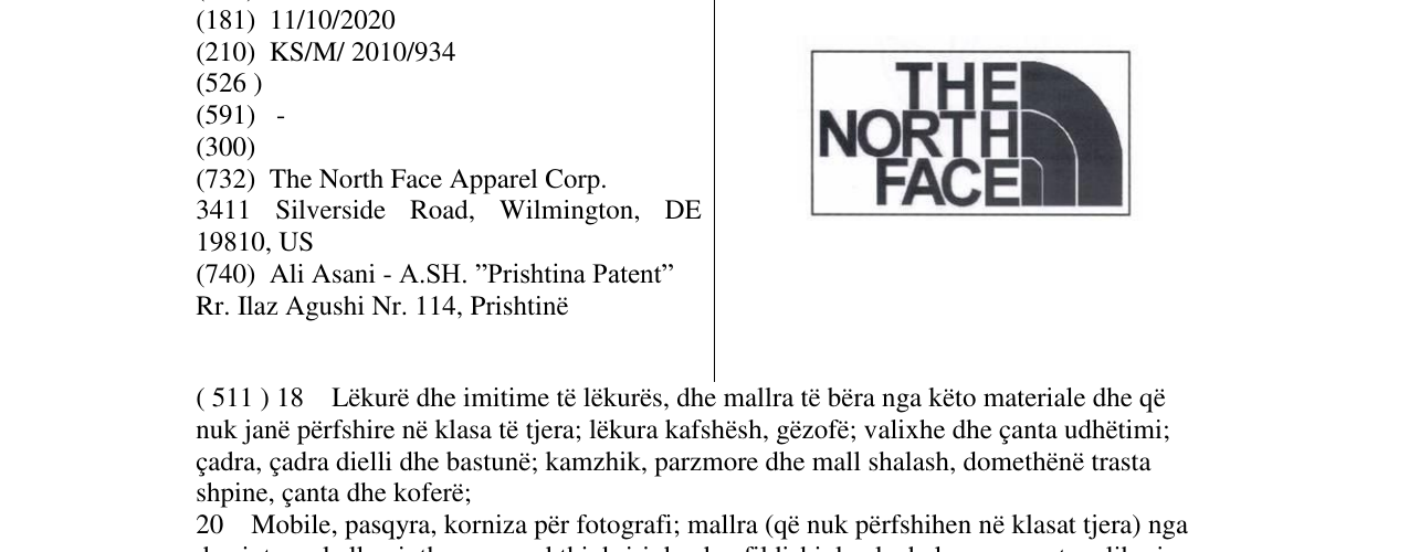 Zëri i markës THE NORTH FACE në buletin
