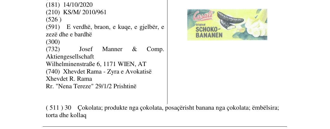 Zëri i markës Casali SCHOKO BANANEN në buletin