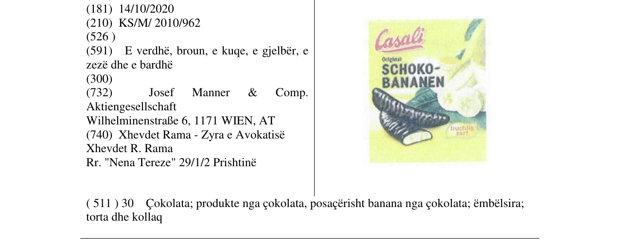 Zëri i markës Casali SCHOKO-BANANEN në buletin