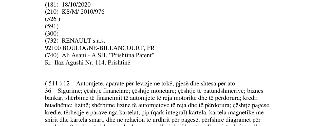 Zëri i markës RENAULT në buletin