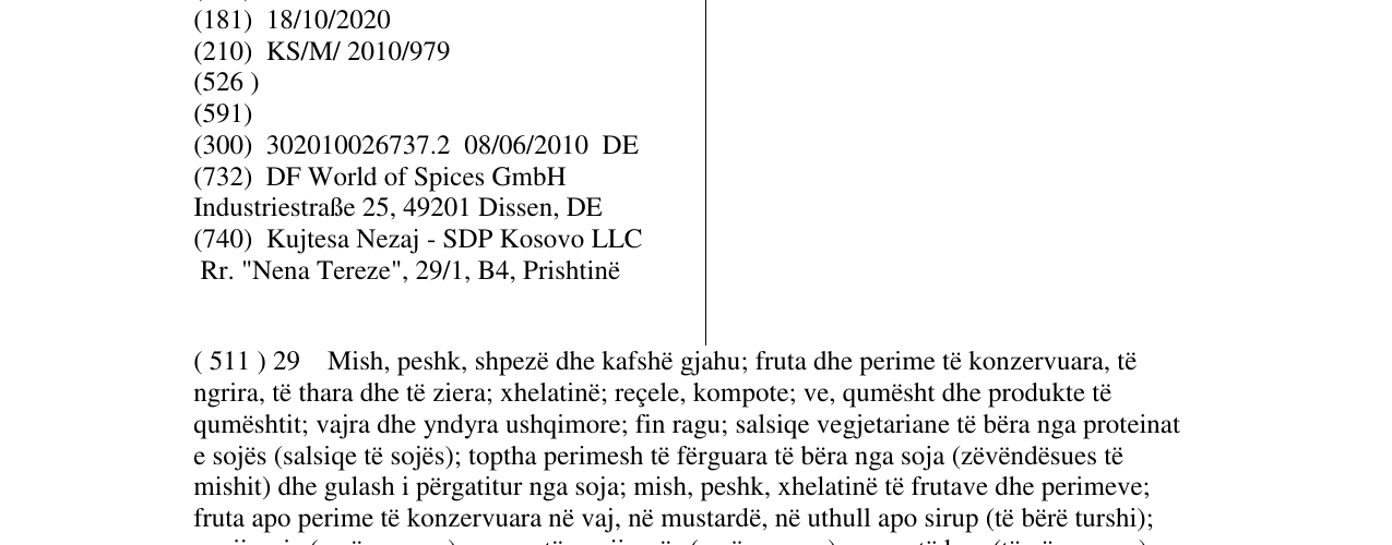 Zëri i markës Mirodenia në buletin
