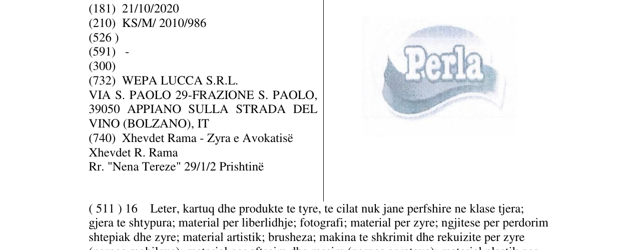 Zëri i markës Perla në buletin