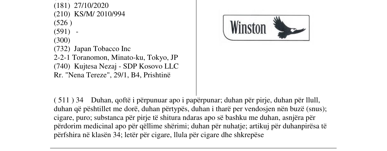 Zëri i markës WInston në buletin