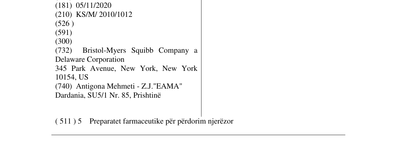 Zëri i markës YERVOY në buletin