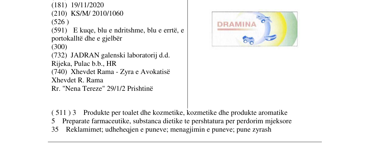 Zëri i markës DRAMINA në buletin