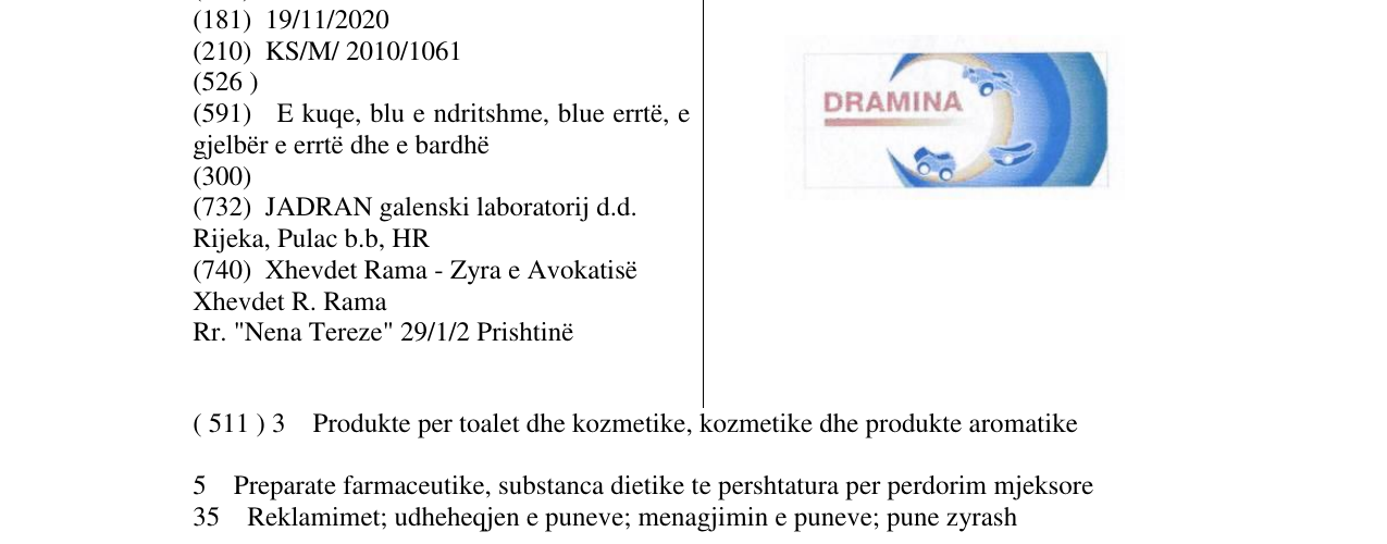 Zëri i markës DRAMINA në buletin