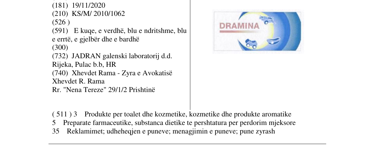 Zëri i markës DRAMINA në buletin