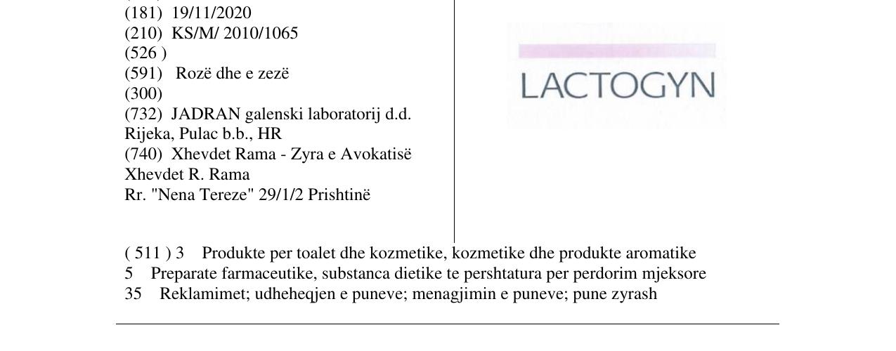 Zëri i markës LACTOGYN në buletin