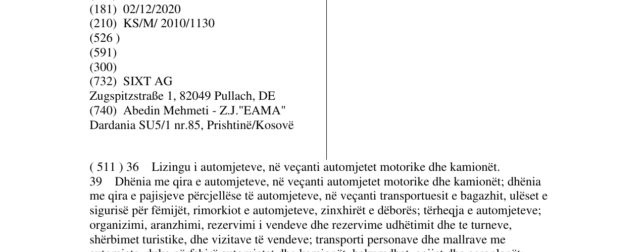 Zëri i markës SIXT në buletin