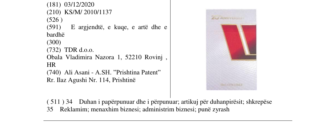 Zëri i markës 20TH ANNIVERSARY në buletin