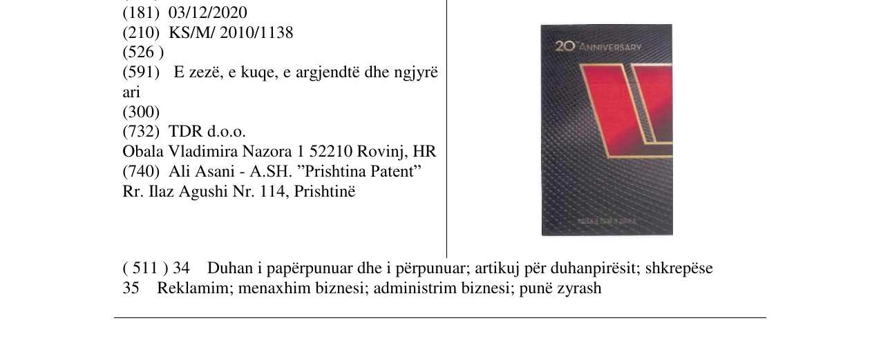 Zëri i markës 20TH ANNIVERSARY në buletin