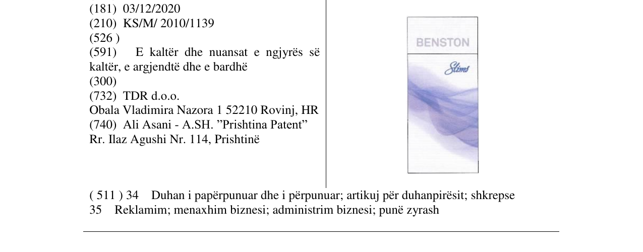 Zëri i markës BENSTON Slims në buletin