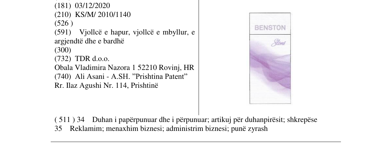 Zëri i markës BENSTON Slims në buletin