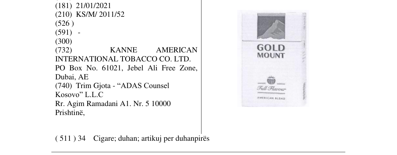 Zëri i markës GOLD MOUNT në buletin