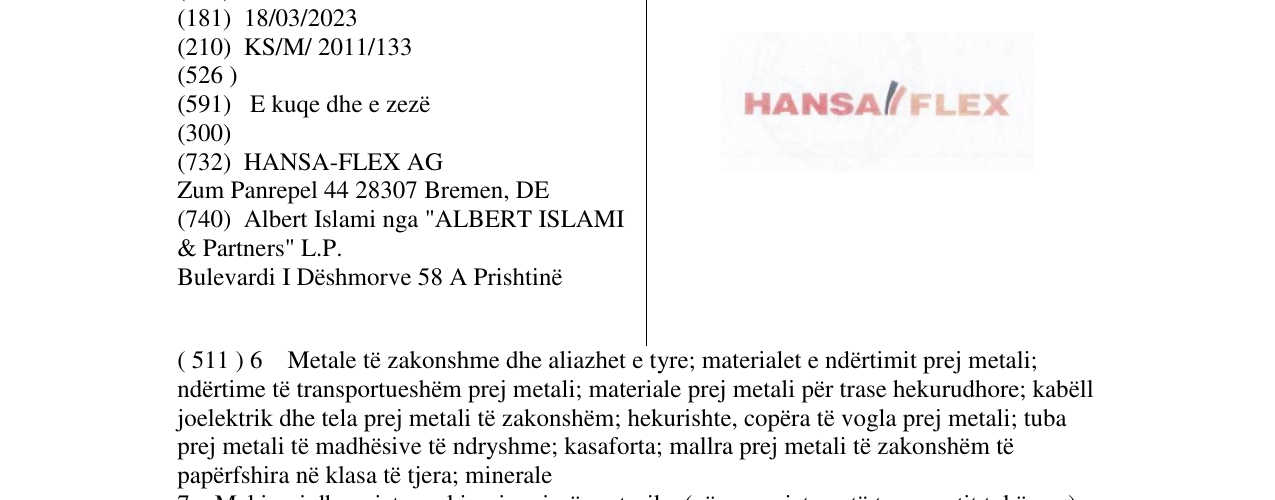Zëri i markës HANSA FLEX në buletin