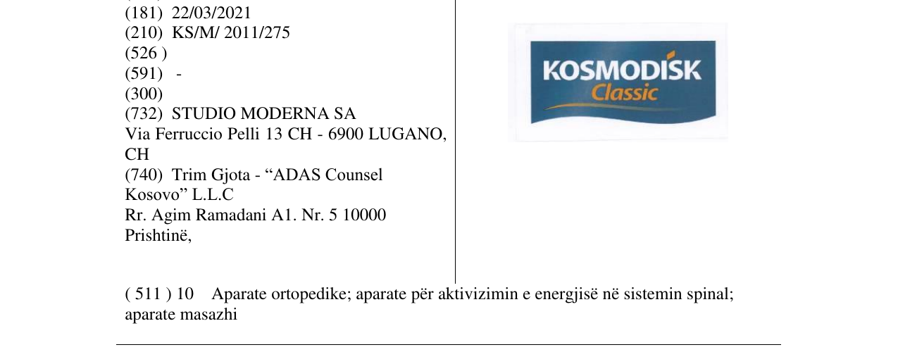 Zëri i markës KOSMODISK Classic në buletin