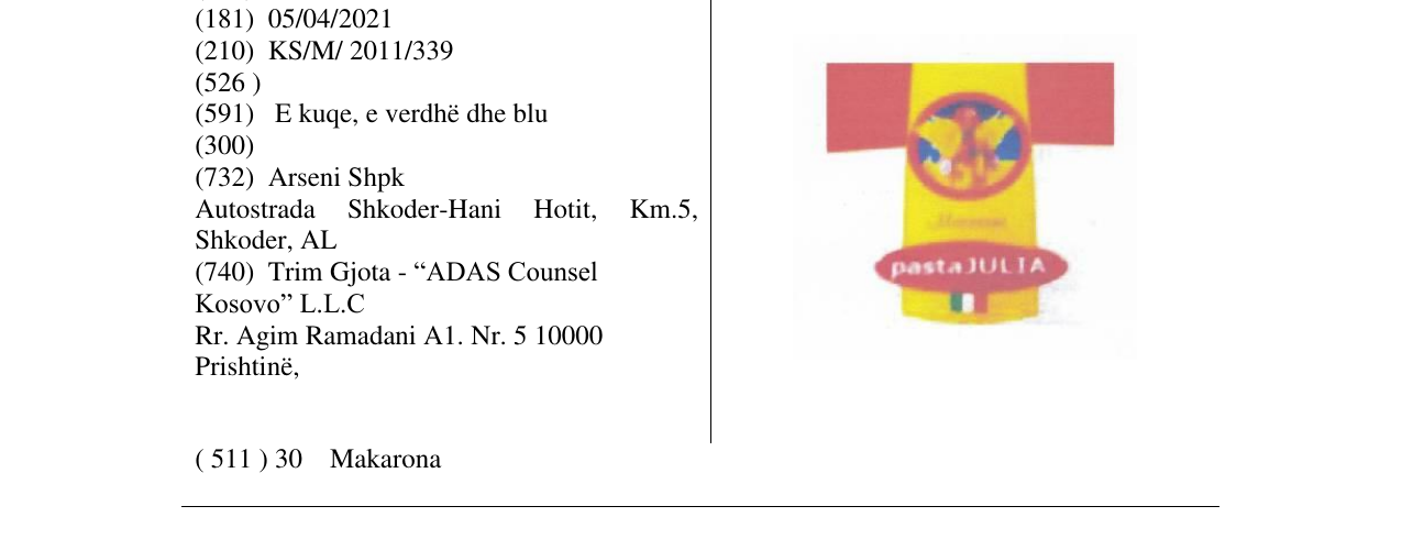 Zëri i markës pasta JULIA në buletin