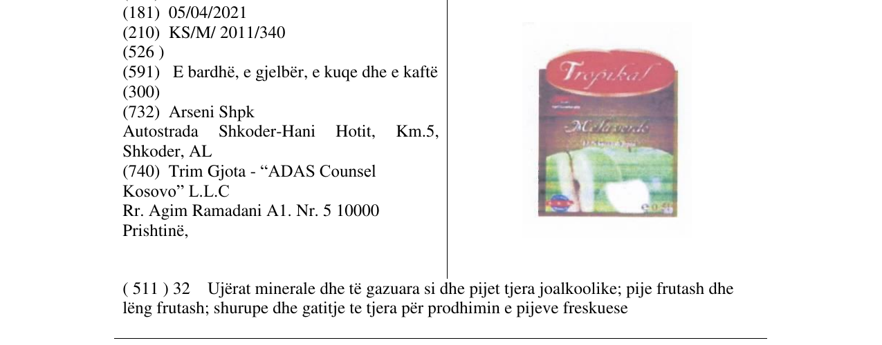 Zëri i markës Tropikal në buletin